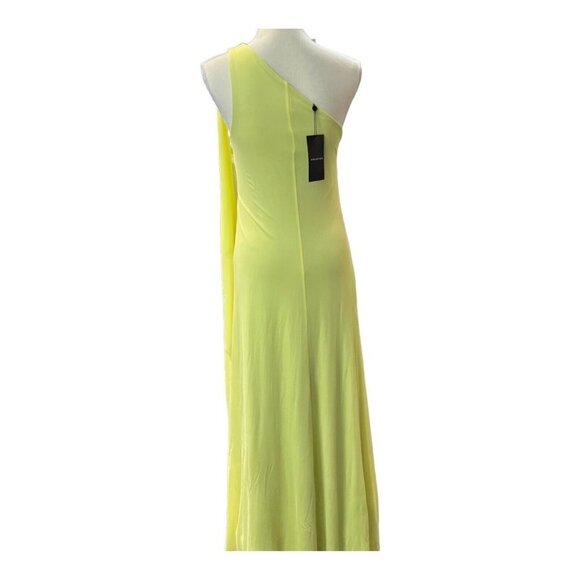Halston Evening Womens 6 Vivian One Shoulder Sheer Jersey Drape Gown Yellow - Picture 4 of 10
